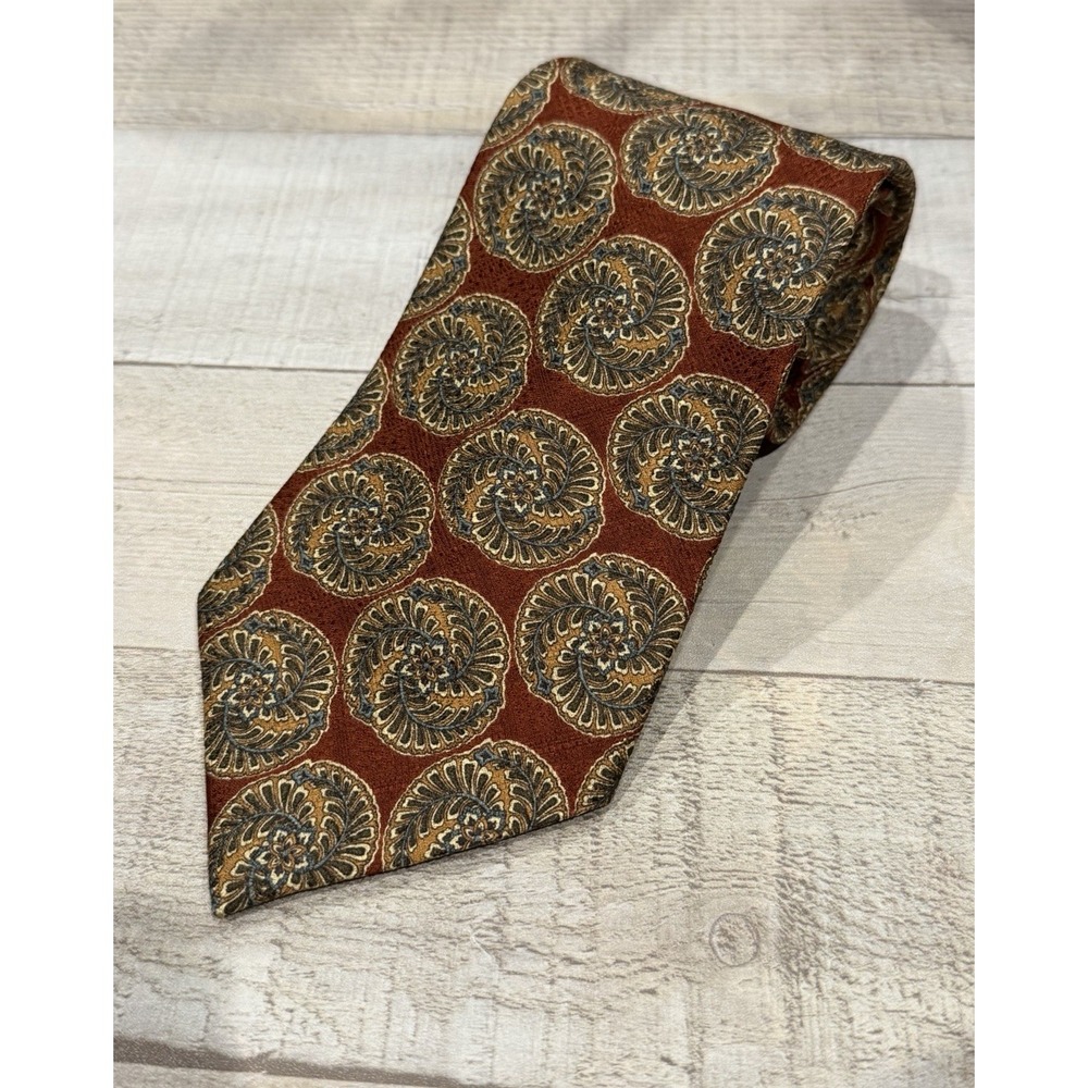Chaps Ralph Lauren Mens 100 Silk Tie Rust Brown Palm Tree Paisley Necktie